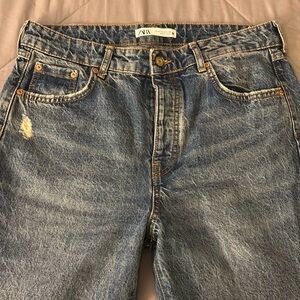 Zara Medium Wash Light Distress Jeans 33.5 Inseam